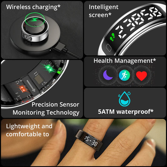 R12 Smart Ring – Touch Display & Wireless Charging Health Tracker