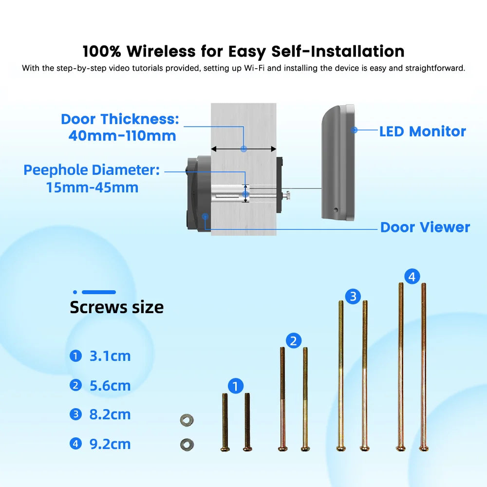3MP Tuya WiFi Doorbell Camera – Smart Peephole with Motion Detection