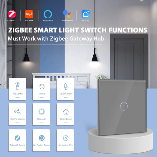 Tuya Zigbee Touch Light Switch – 1/2/3 Gang Smart Wall Switch