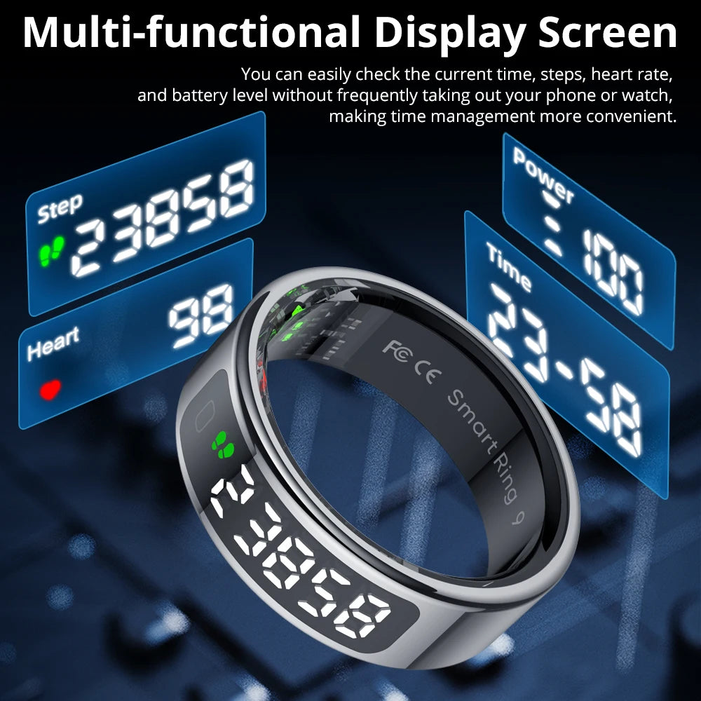R12 Smart Ring – Touch Display & Wireless Charging Health Tracker
