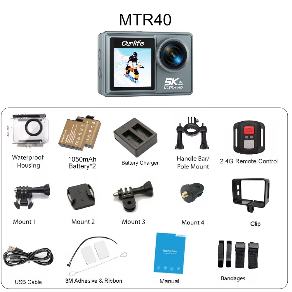 MTR40 5K Action Camera – WiFi Waterproof Sport Cam with Remote