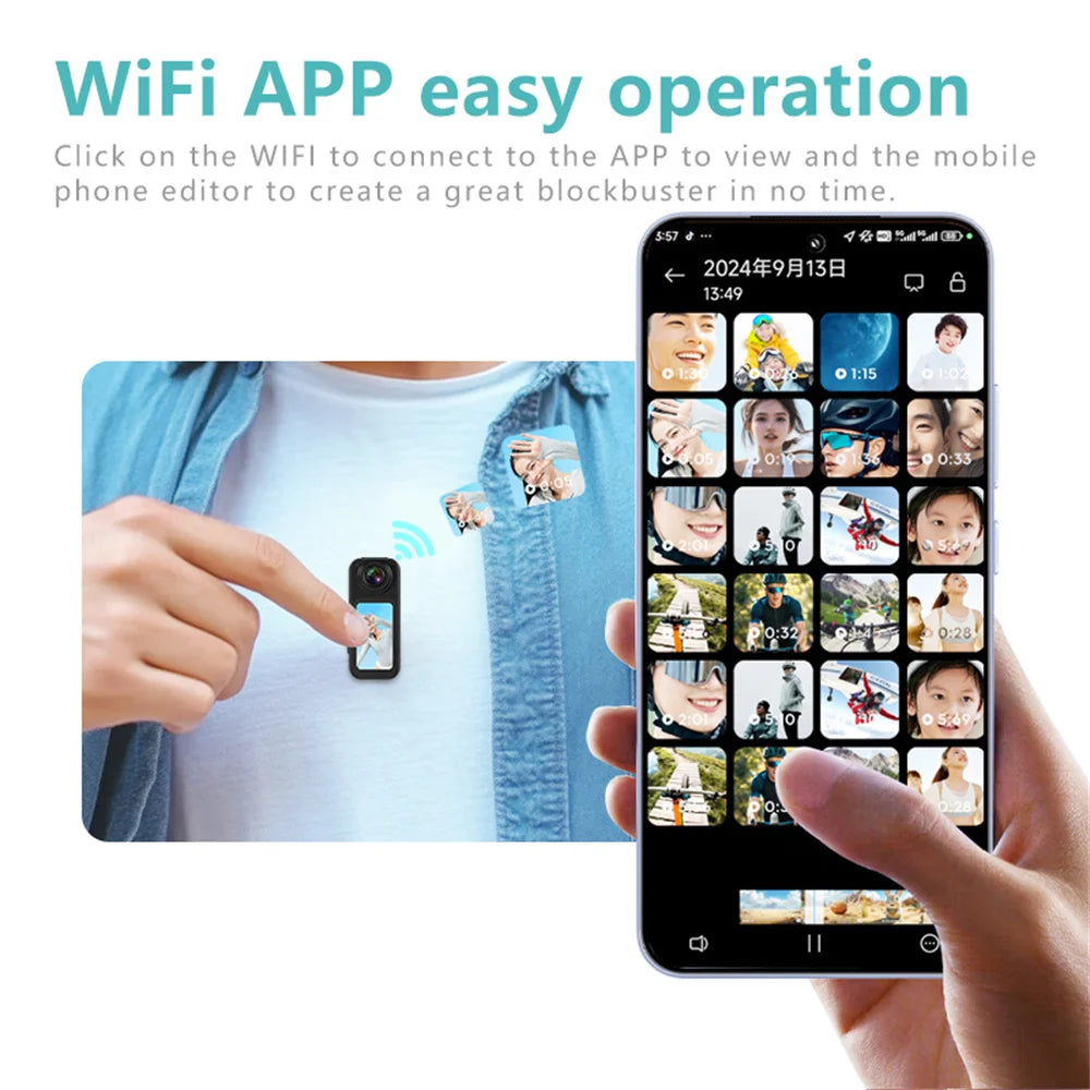 AMORUS Mini 2.7K Thumb Cam – WiFi Pocket Sport Camera