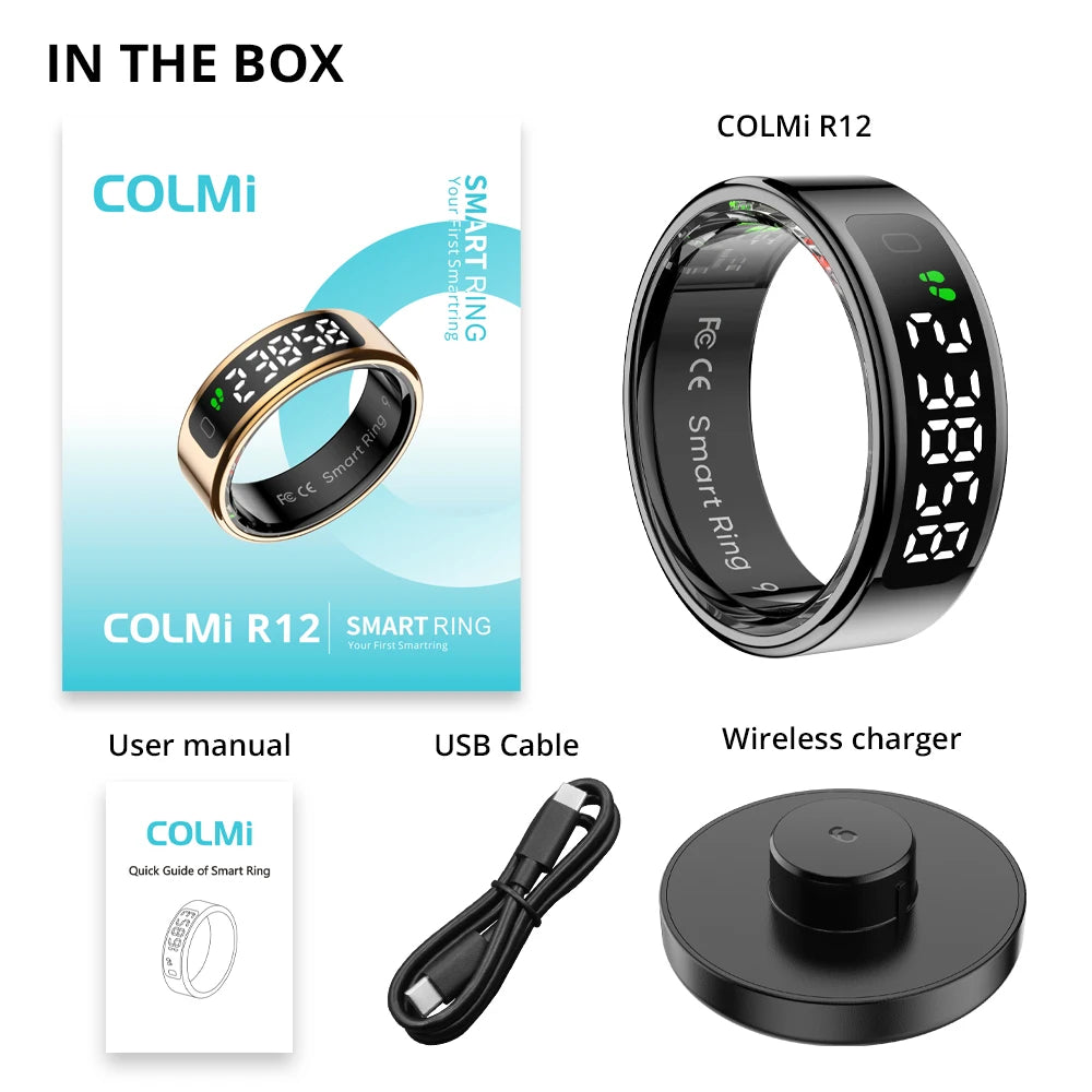 R12 Smart Ring – Touch Display & Wireless Charging Health Tracker