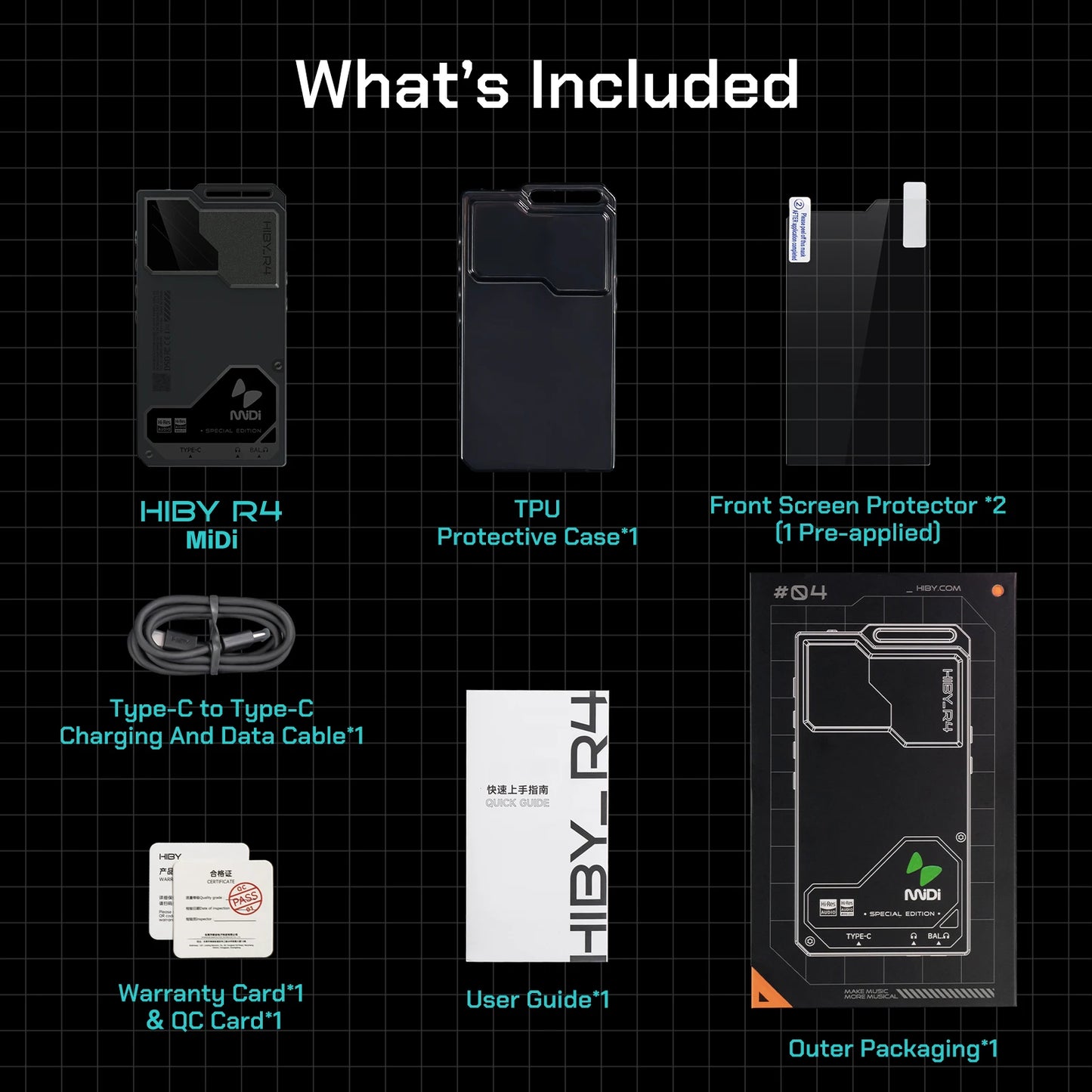 HiBy R4 MiDi HiFi Music Player – Quad DAC Android 12 Portable Audio System