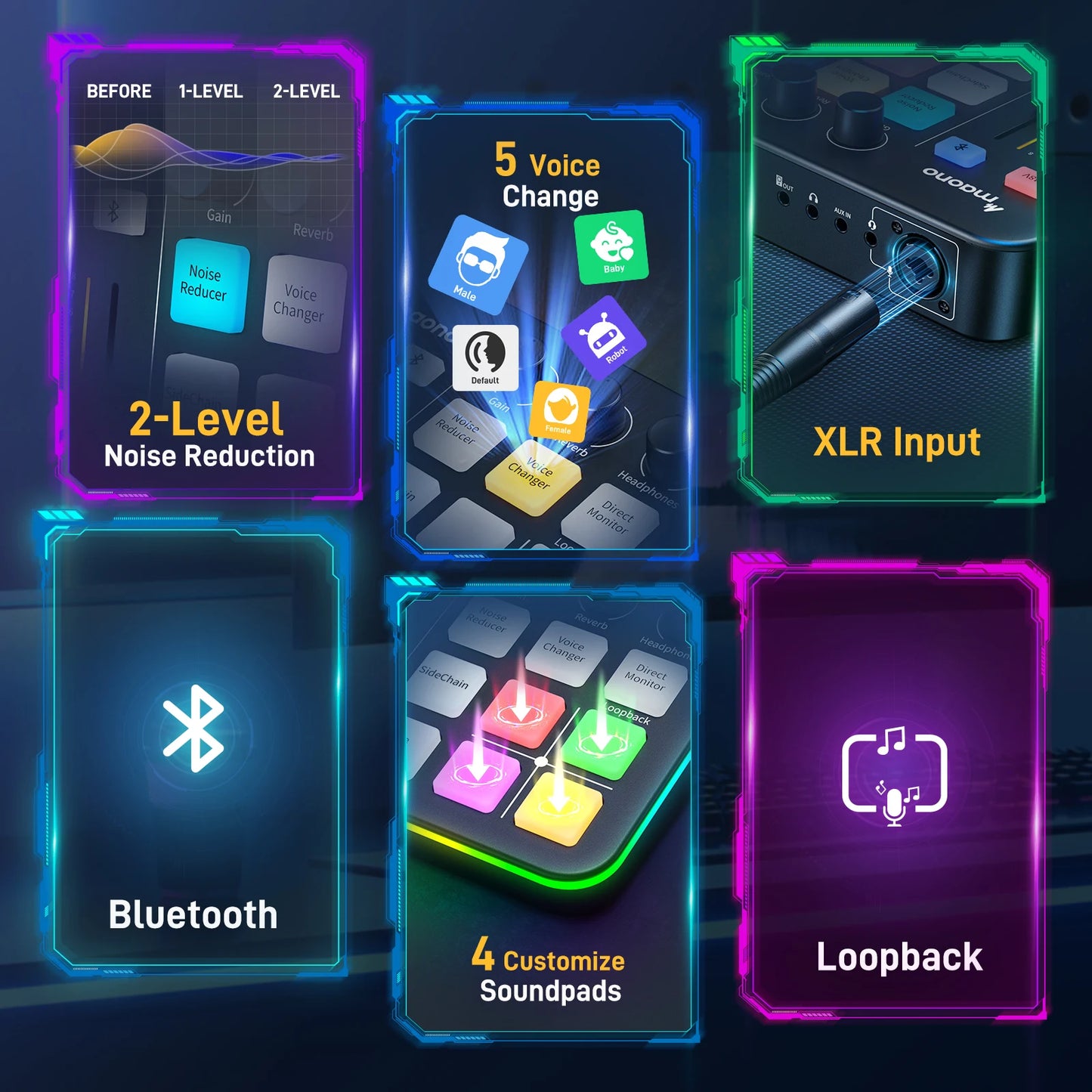 G1 NEO Gaming Audio Mixer – RGB Streaming with XLR Microphone