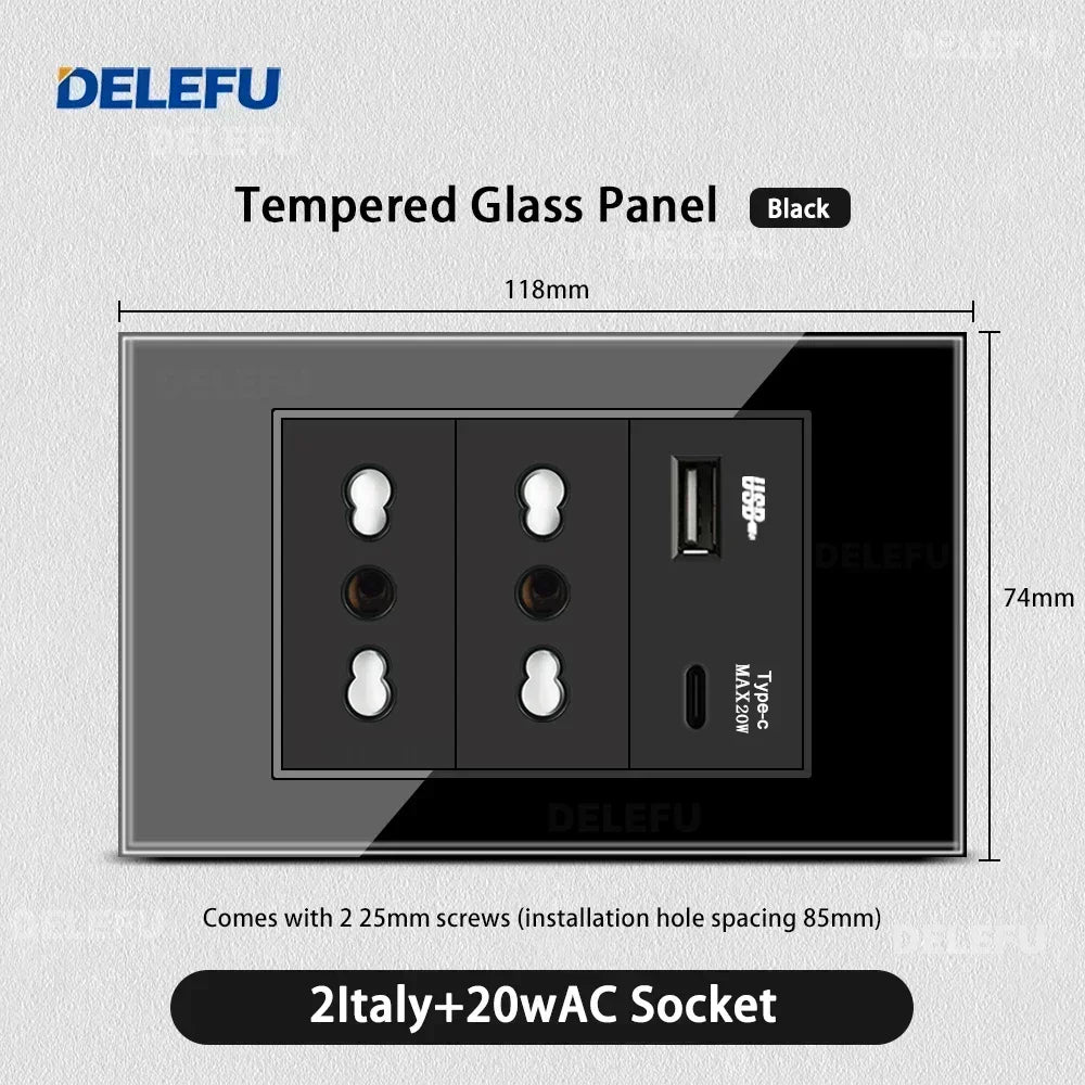 Black Tempered Glass USB-C Wall Socket – Tuya WiFi Smart Switch