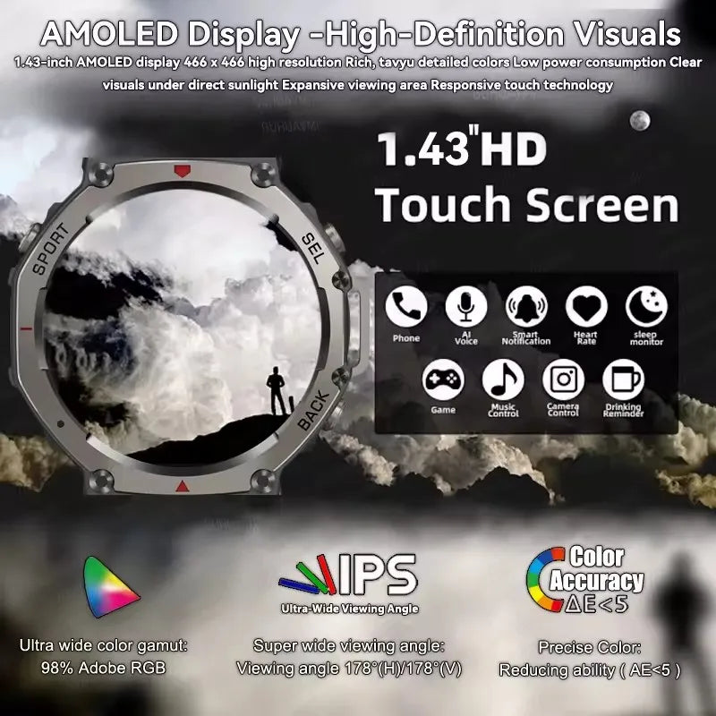 2025 Military Smart Watch – GPS, Compass & Bluetooth Call