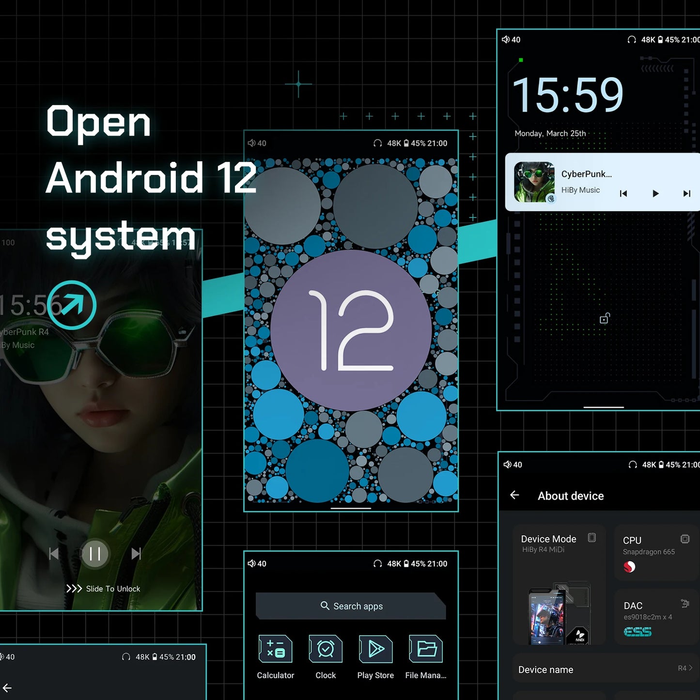 HiBy R4 MiDi HiFi Music Player – Quad DAC Android 12 Portable Audio System