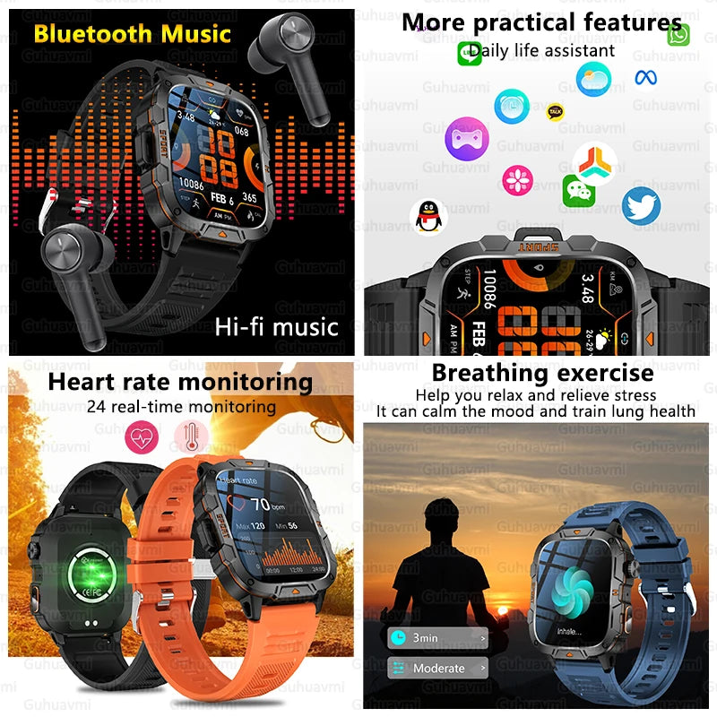 2025 Military Smart Watch – 1.96" AMOLED Fitness Tracker for Men