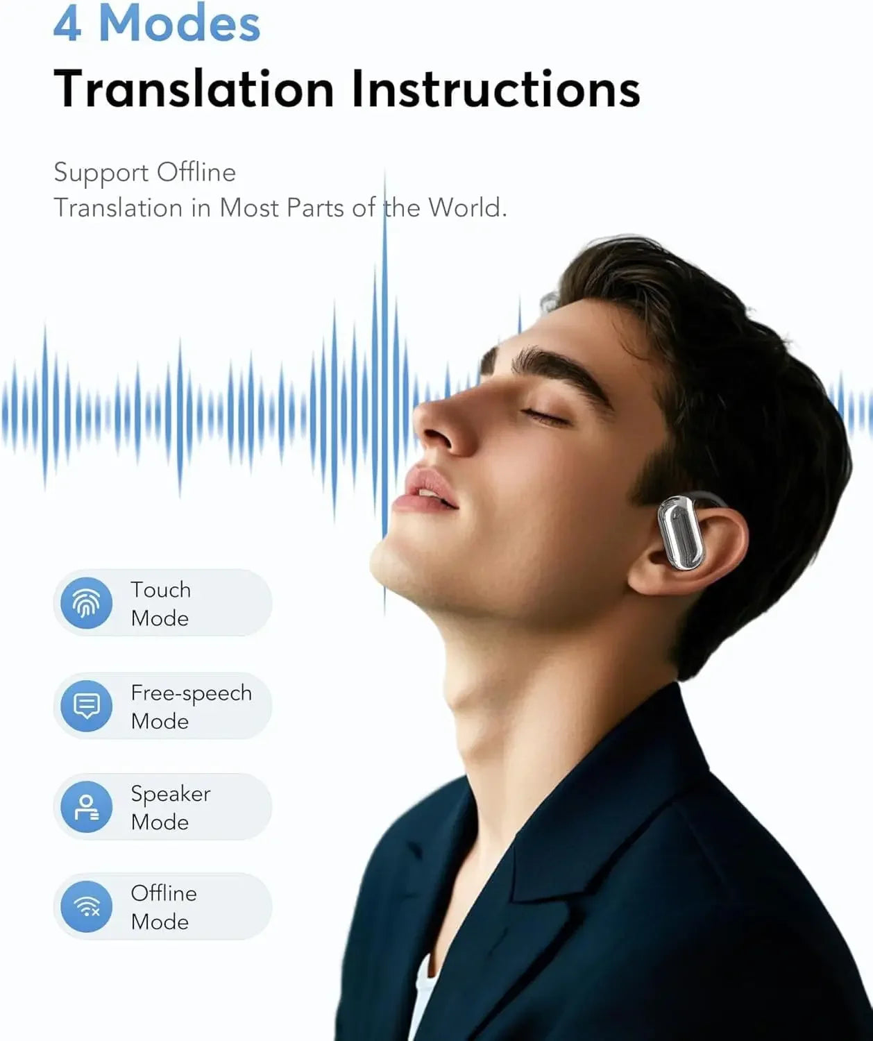 AI Translator Earbuds – Real-Time 3-in-1 Language Translation Headphones