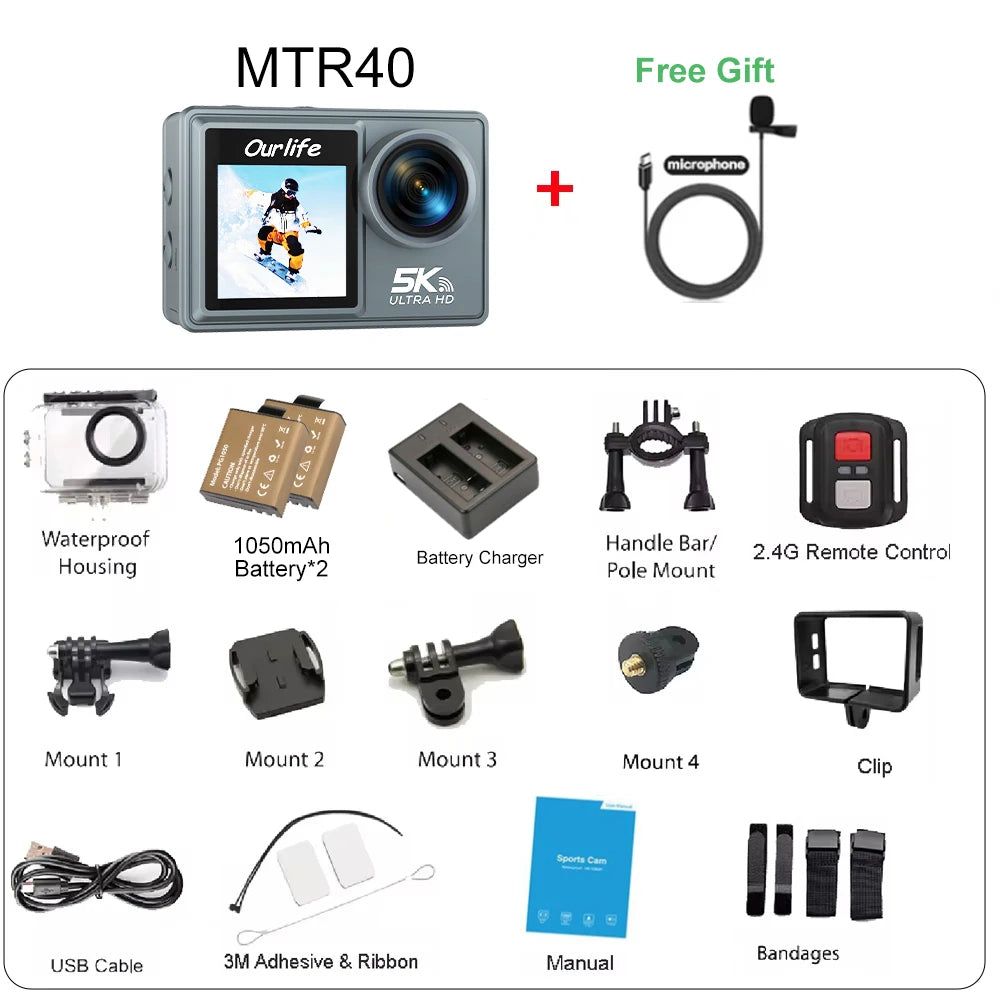 MTR40 5K Action Camera – WiFi Waterproof Sport Cam with Remote