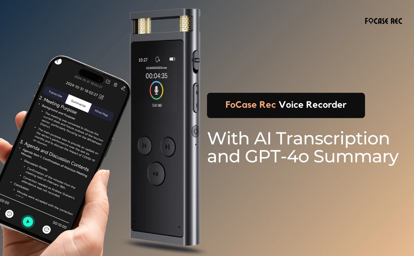 AI Voice Recorder 64GB – Smart Transcription, Translation & Mind Mapping Dictaphone