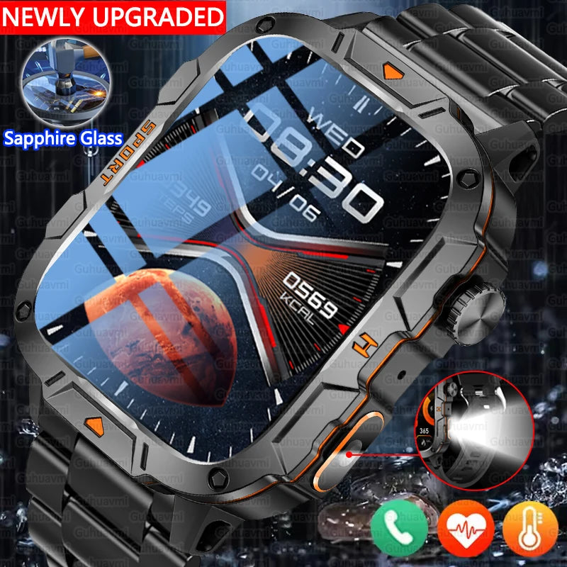 2025 Military Smart Watch – 1.96" AMOLED Fitness Tracker for Men