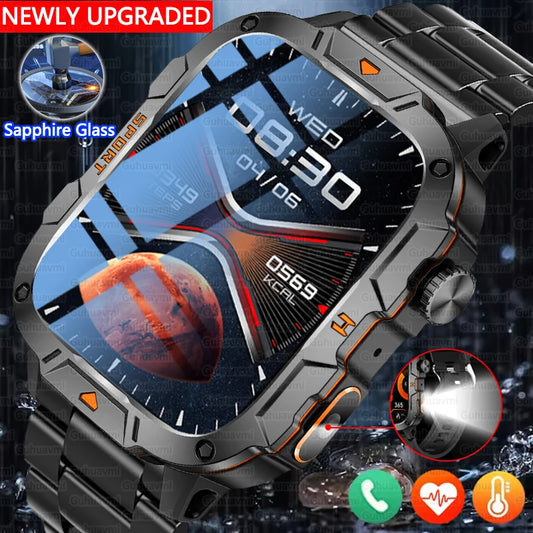 2025 Military Smart Watch – 1.96" AMOLED Fitness Tracker for Men