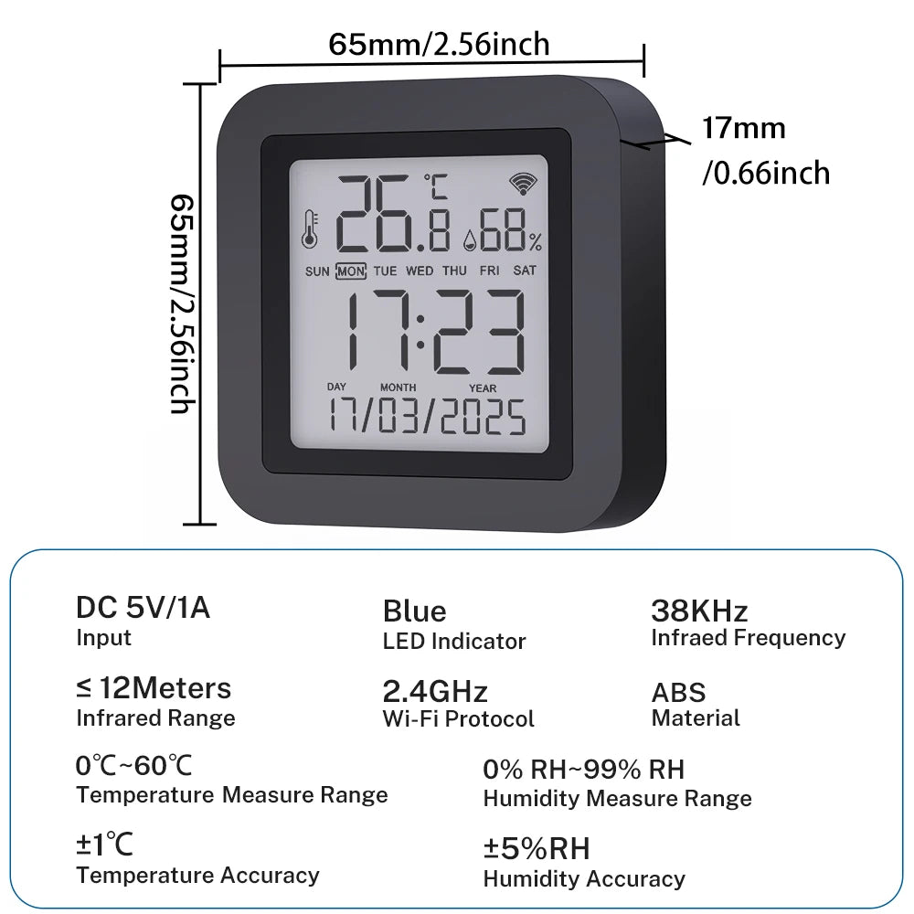 Tuya WiFi IR Remote – Smart Home Controller with Temp & Humidity Sensor