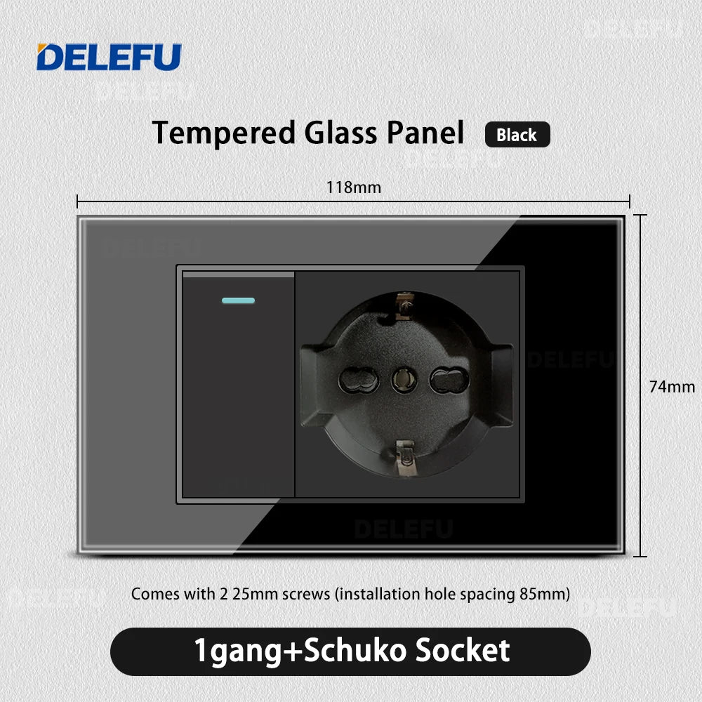 Black Tempered Glass USB-C Wall Socket – Tuya WiFi Smart Switch