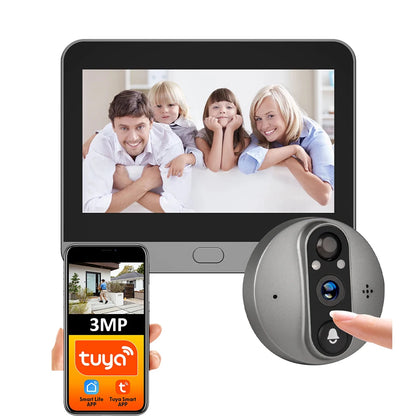 3MP Tuya WiFi Doorbell Camera – Smart Peephole with Motion Detection