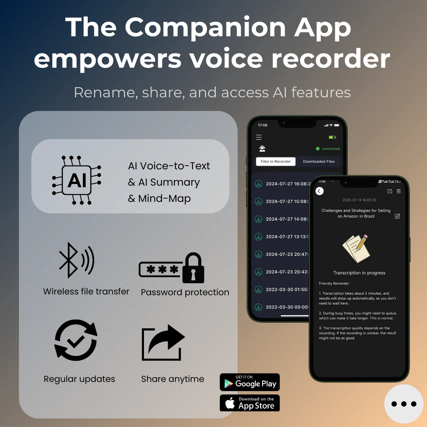 AI Voice Recorder 64GB – Smart Transcription, Translation & Mind Mapping Dictaphone