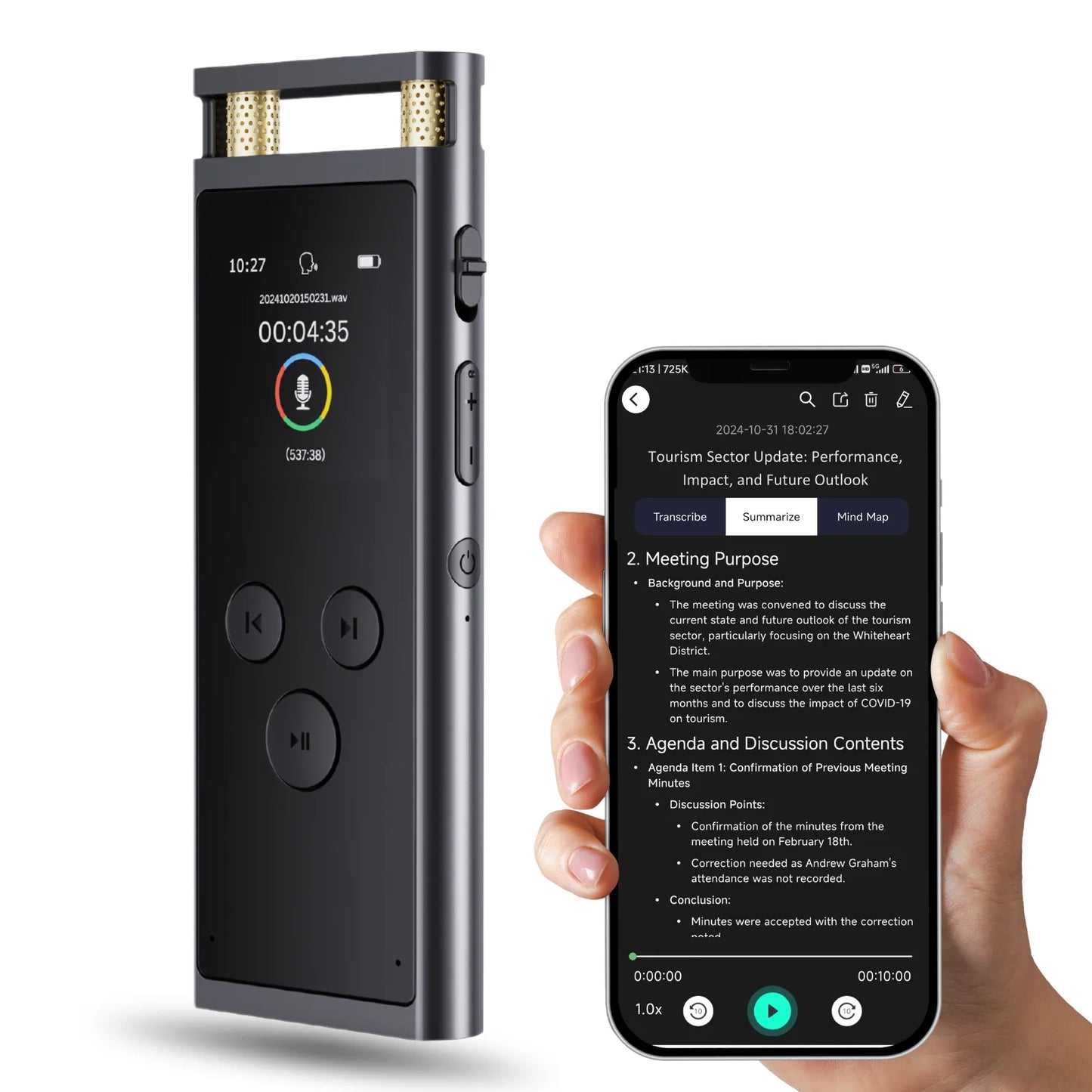 AI Voice Recorder 64GB – Smart Transcription, Translation & Mind Mapping Dictaphone