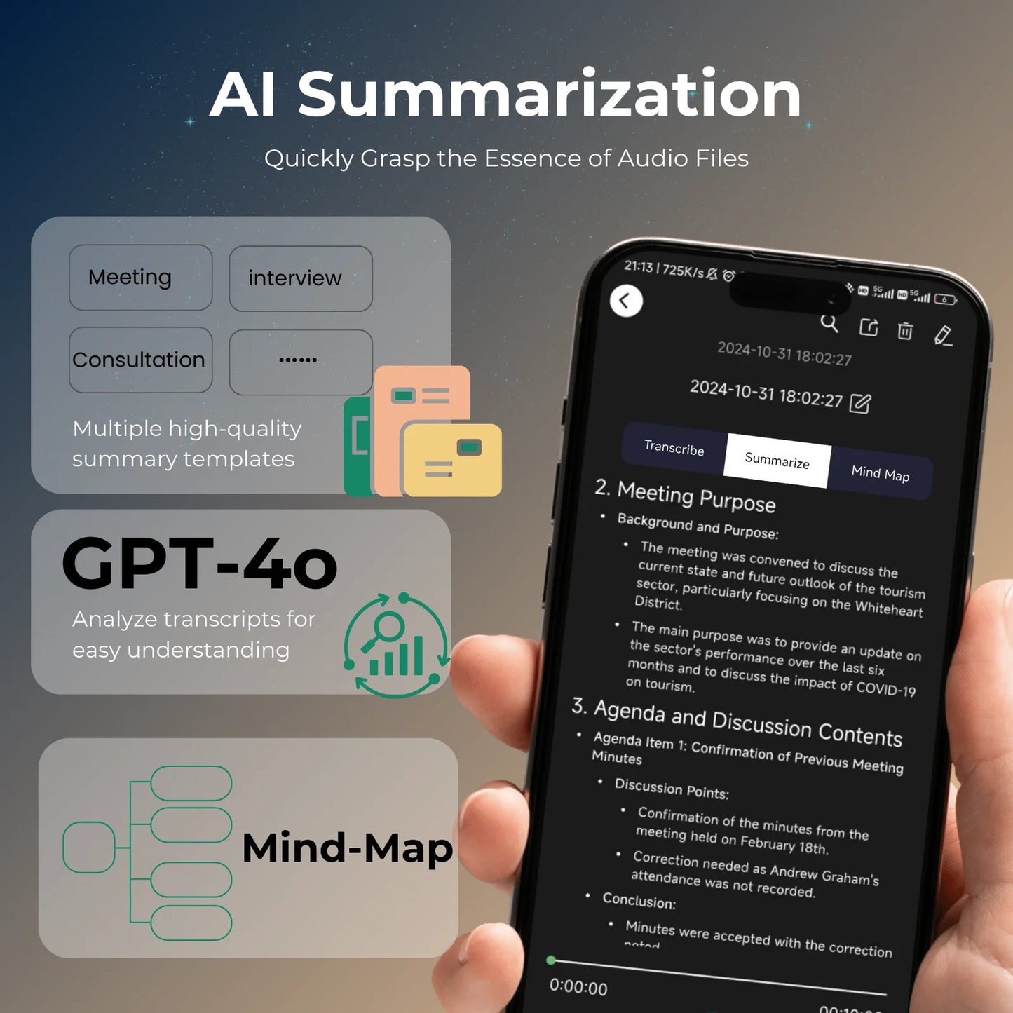 AI Voice Recorder 64GB – Smart Transcription, Translation & Mind Mapping Dictaphone