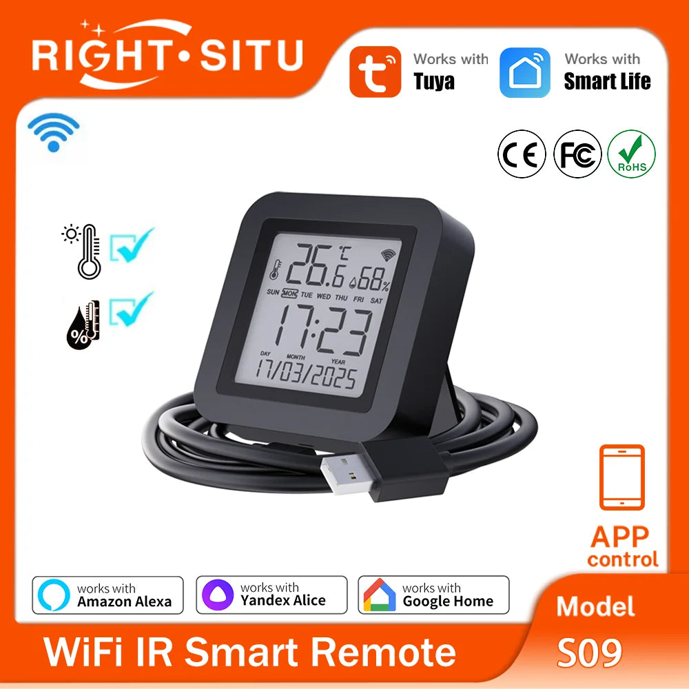 Tuya WiFi IR Remote – Smart Home Controller with Temp & Humidity Sensor