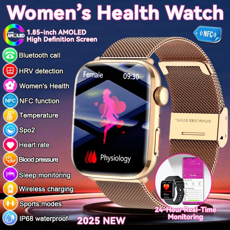 2025 Women’s AI Health Smart Watch – HRV, PPG & NFC Tracker